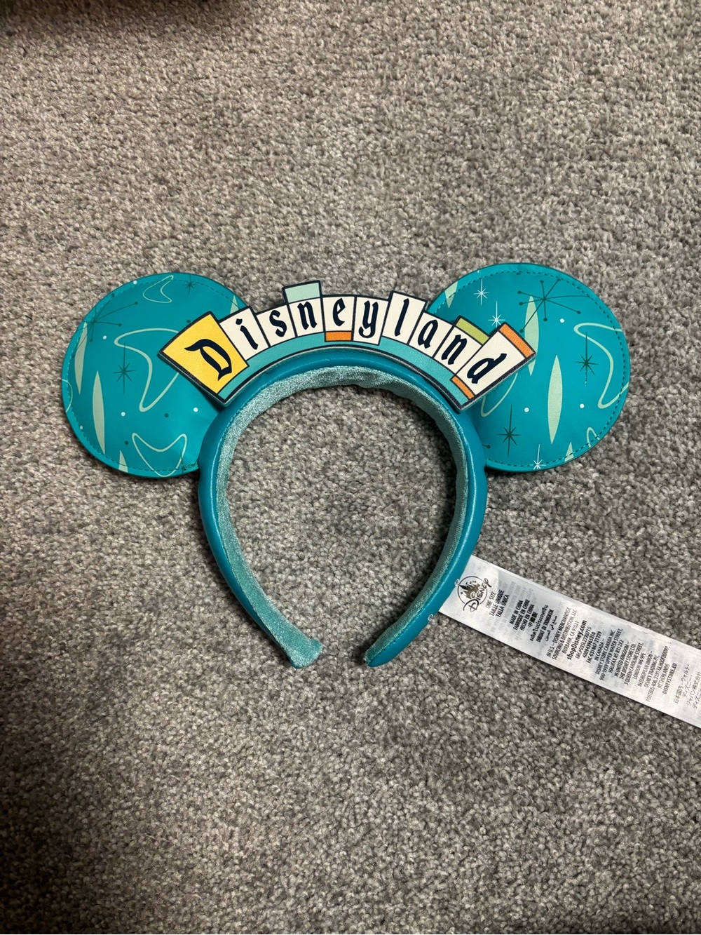 Disneyland -Teal Mouse Ear Headband with Retro Banner